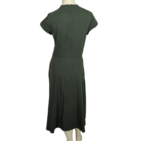 eShakti cap sleeve Ruched drawstring‎ Cotton Jersey dark olive green dress 14 - Picture 4 of 16